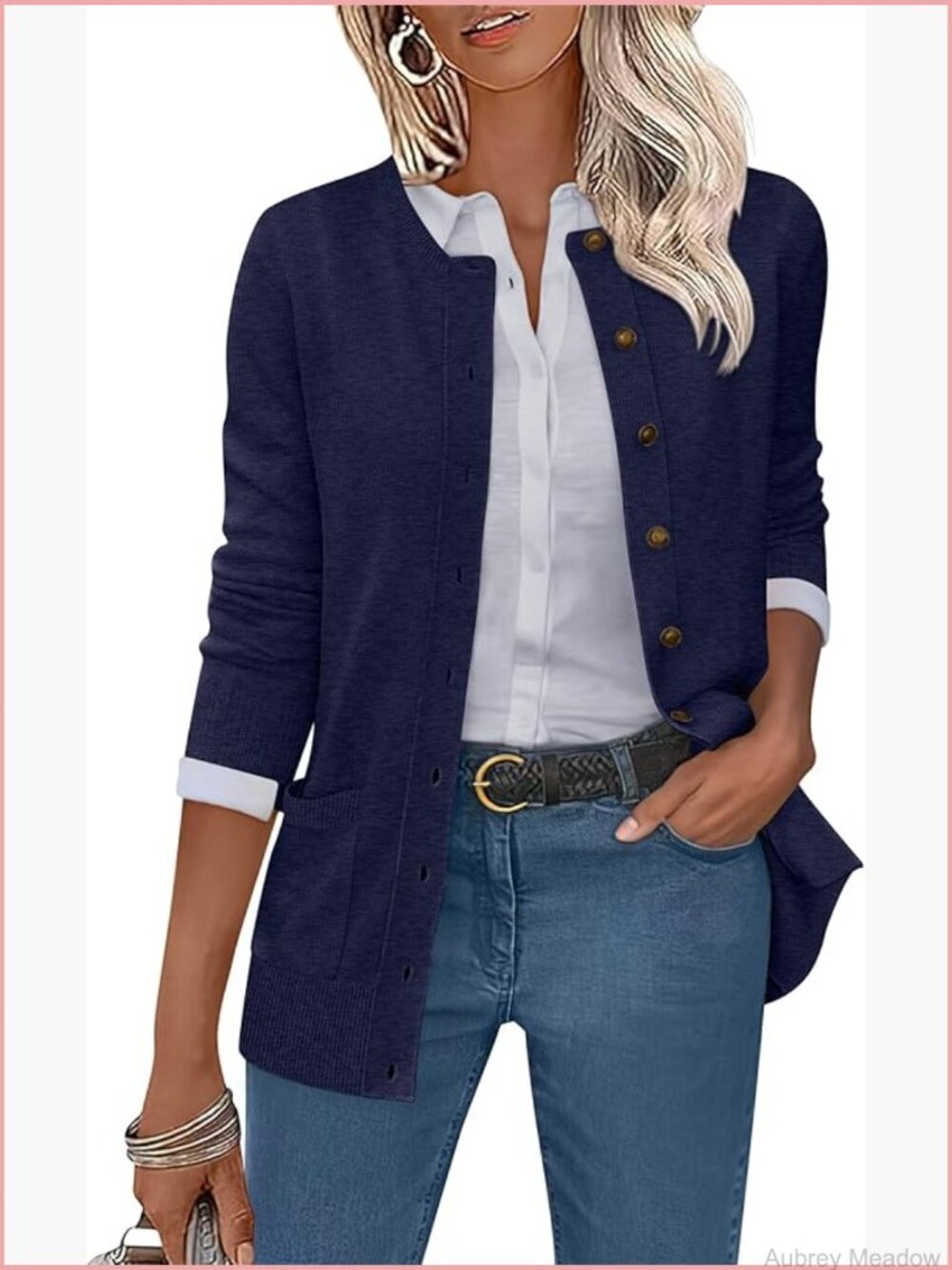 Long Sleeve Crewneck Button Down Cardigan Sweater